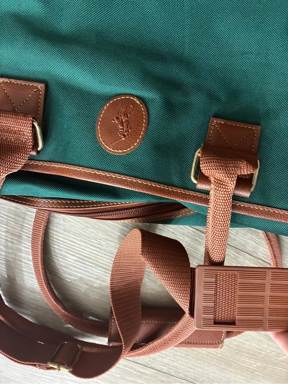 Polo Ralph Lauren Green Canvas Large Duffel with Leather Brown Trim
